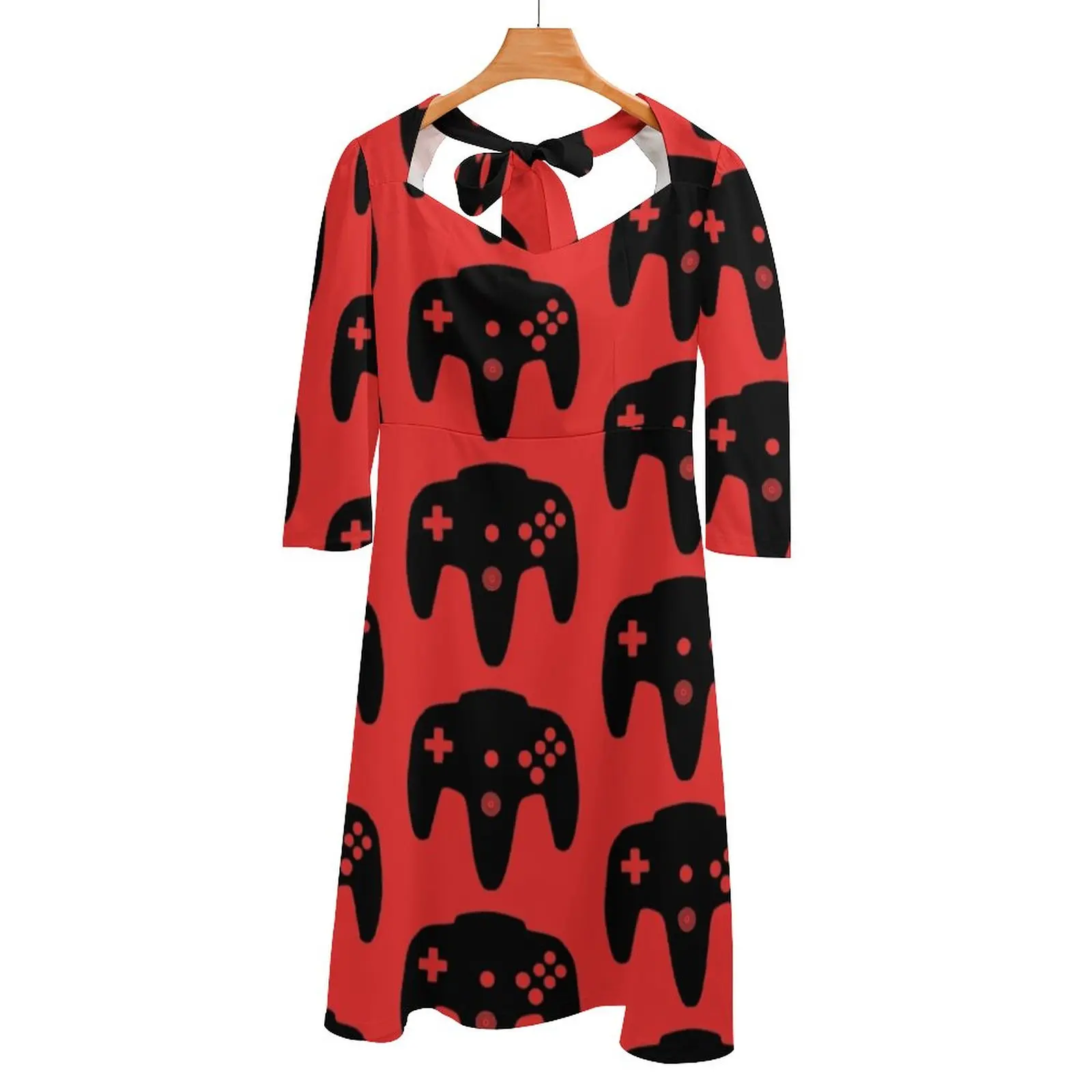 N64 Controller Logo Back Lacing Backless Dress Square Neck New Plus Size Elegant Women Dress Super Controller Super Controller