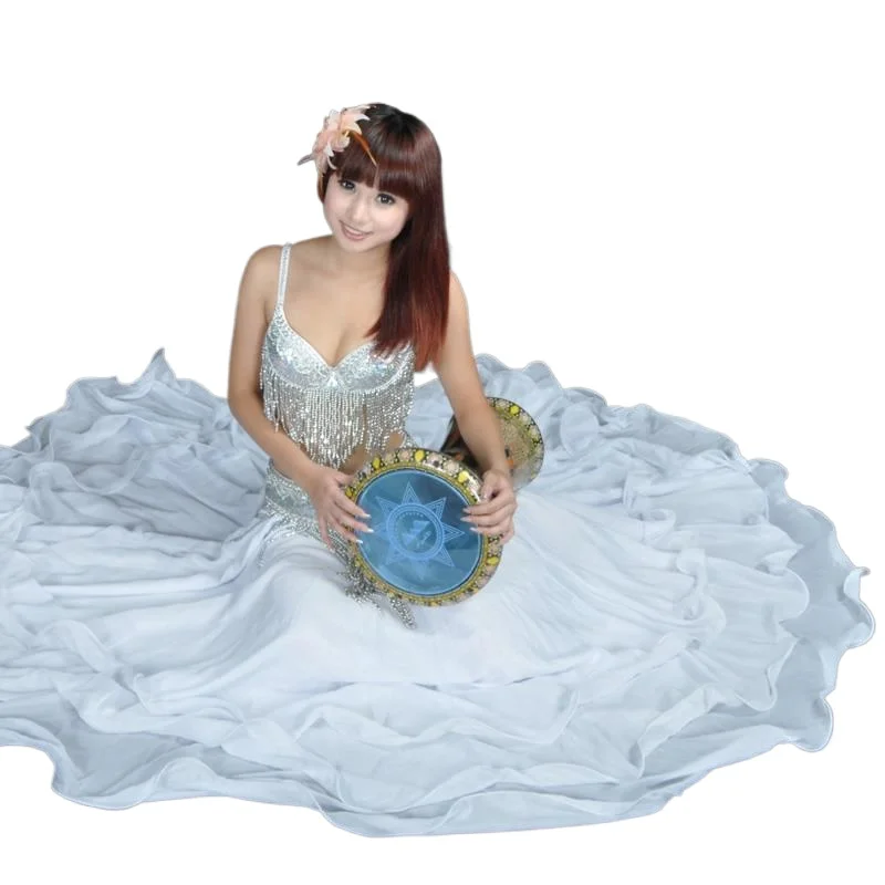 

Women New Dancer's Three-layer Chiffon Curled Skirt Belly Dance Performance Suit Stage Performance Skirt Spanish Practice Skirts