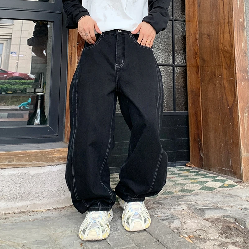 

Мужские свободные прямые джинсы в стиле ретро в парижском стиле, модные брендовые широкие брюки с нишевым дизайном