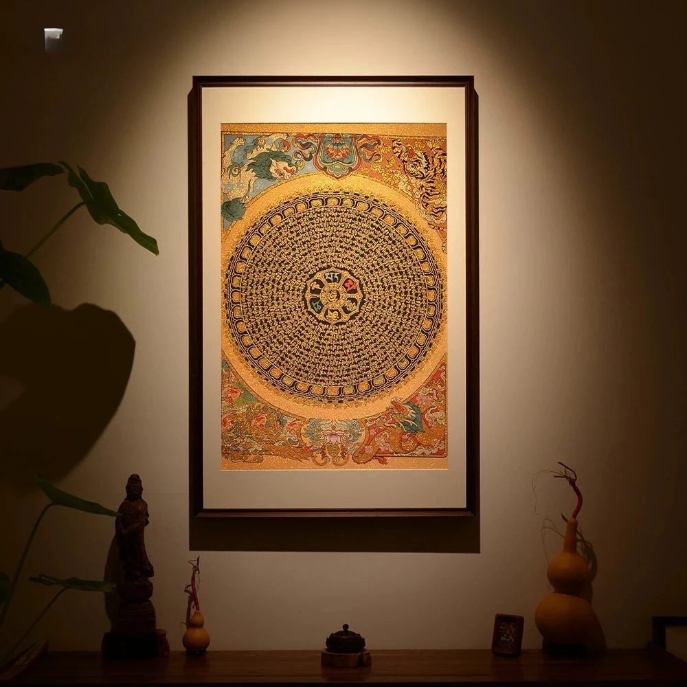 Embroidery Six Characters Mantra Thangka Tea Room Entrance Decorative Painting Living Room Background Wall Painting Sofa