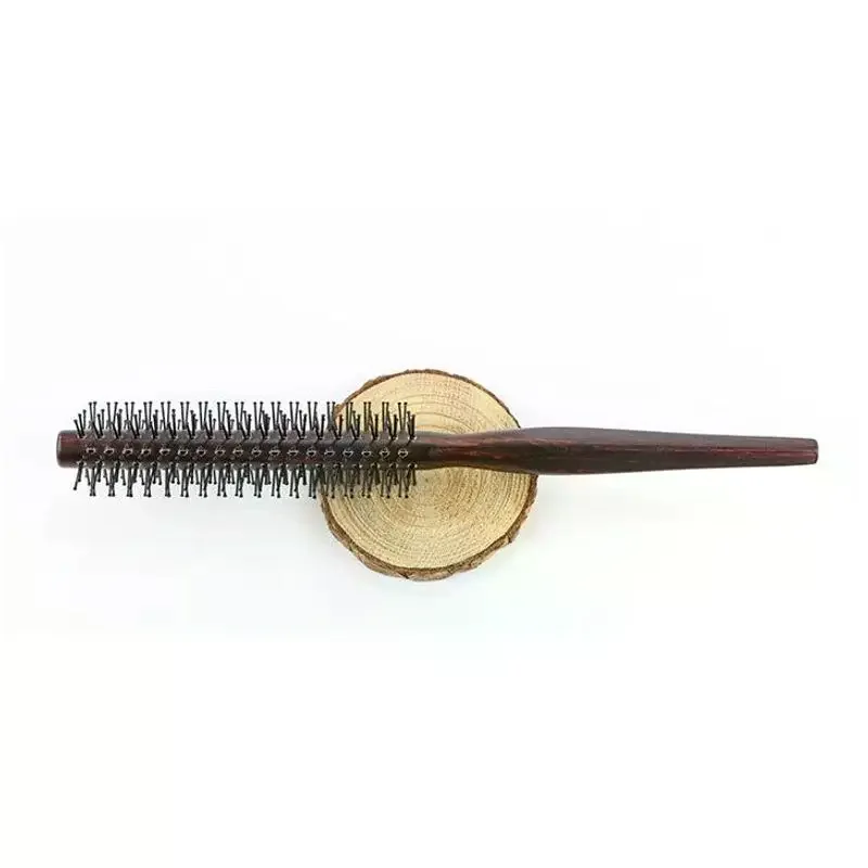 Curly Hair Styling Roller Comb Mini Round Nylon Hair Brush With Wooden Handle For Thin Or Short Hair Men  Women Use