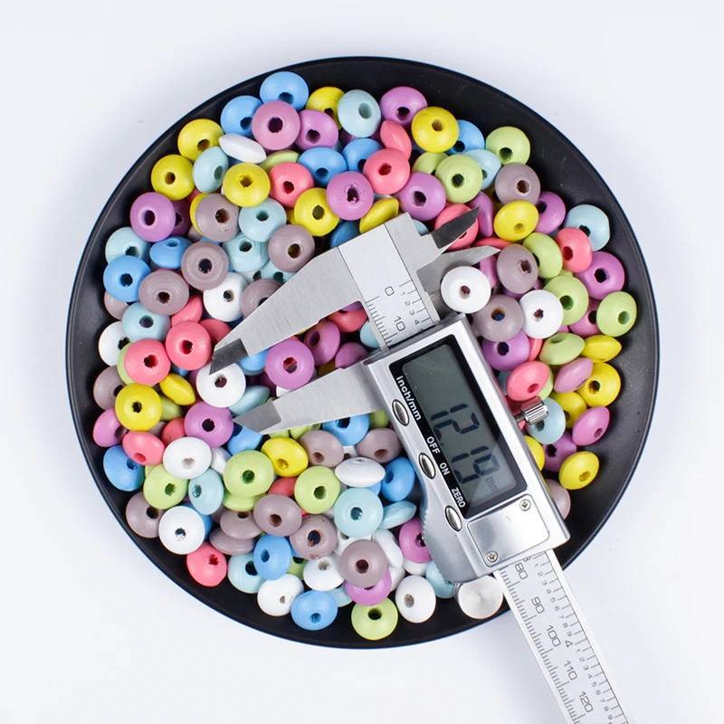 100Pcs 12Mm Cartoon Solid Candy Color Flat Round Ufo Shaped Natural Wooden Spacer Loose Beads for Jewelry Making Findings