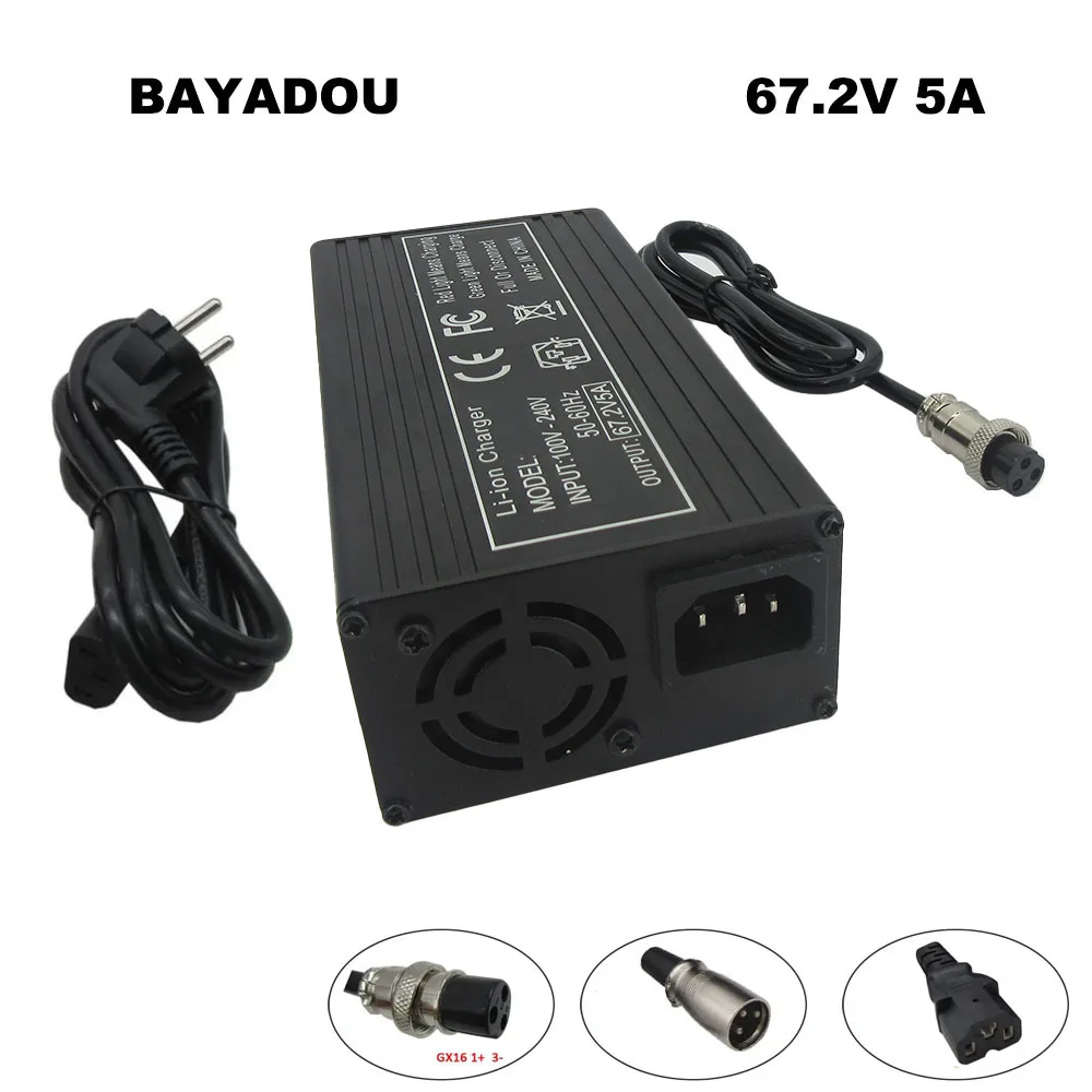 60V 5A Fast Charger 16S 60 Volt 67.2V 60V5A Lithium Li-ion Motorcycle 30AH 40AH 50AH Battery Smart Chargers GX16 3PIN IEC XT60