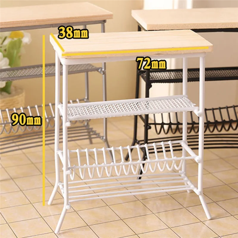 1:12 Metal Shelf Stand Mini Doll House Furniture Model Simulation Furniture Accessories Black