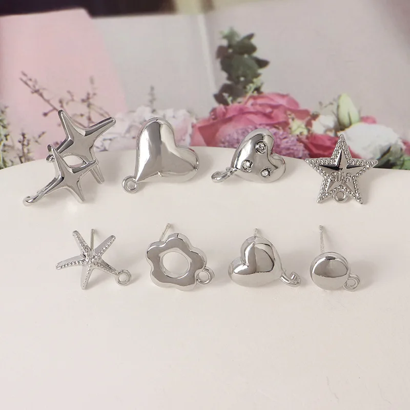 10pcs Silver Color Earrings Base Heart Shape Star Butterfly Earrings Connectors Earring Settings for DIY Jewelry Making Findings