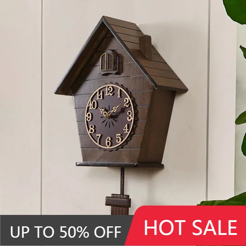 Vintage Cuckoo Clock Pendulum Large Wall Clock Wood 3d Bird Silent Timer Home Bedroom Kids Room House Living Room Decoration