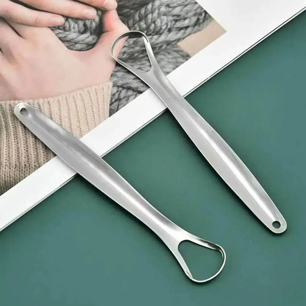 Portable Stainless Steel Tongue Scraper Silver Removing Bad Breath Halitosis Clean Tongue Coating Cleaning Women Men