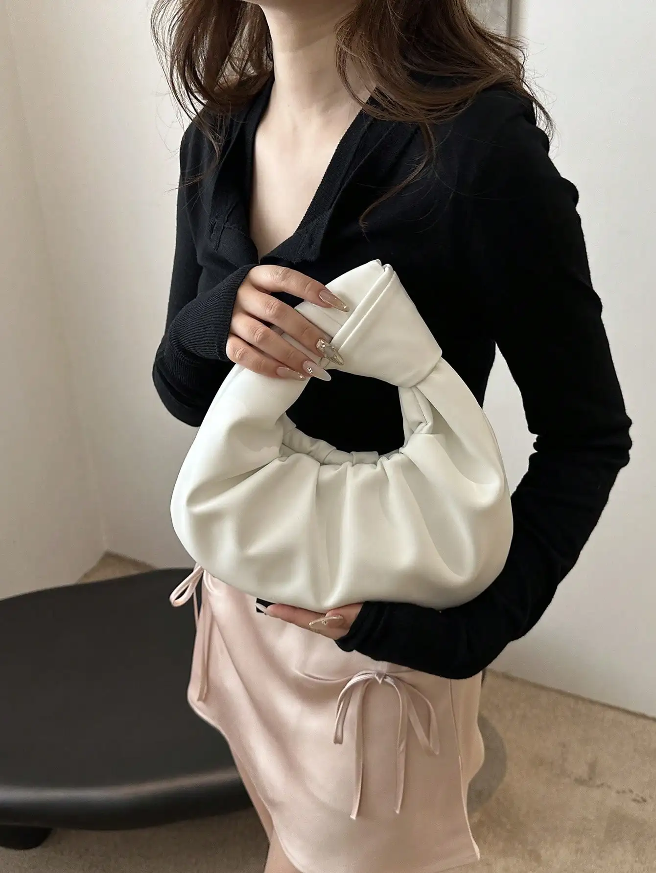 حقيبة يد نسائية من جلد البولي يوريثان الناعم المطوي، حقيبة حمل سحابية عصرية عالية الجودة #3