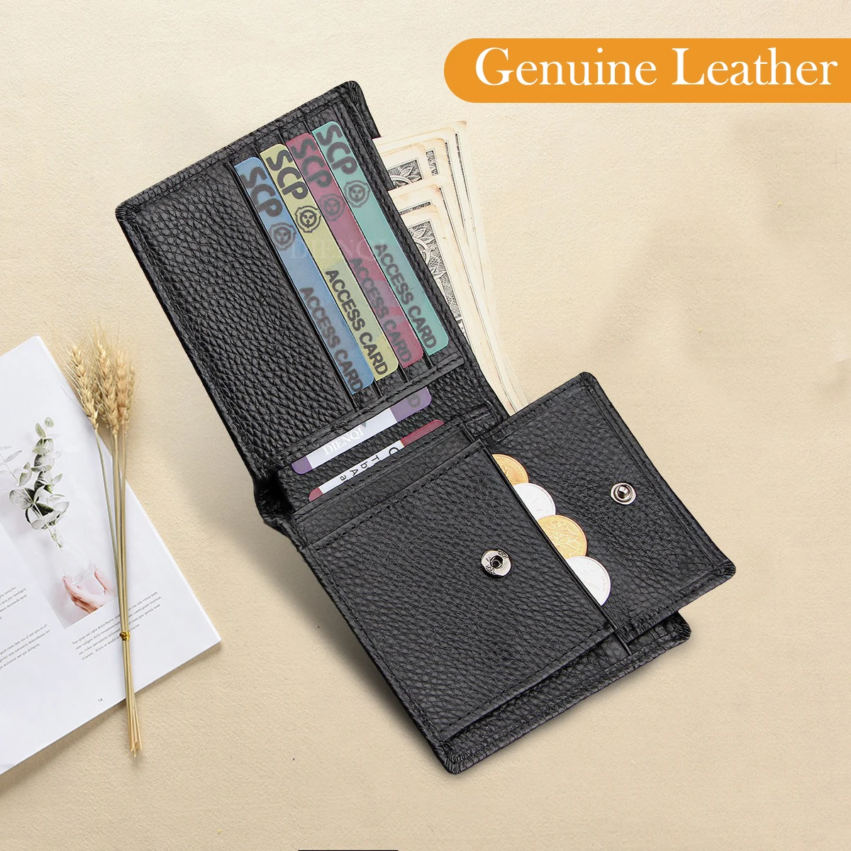 Cow Genuine Leather Mens Wallet Money Bags Luxury Credit Card Holder Short Wallet Cardholder Money Clip Wallet for Men Cartera
