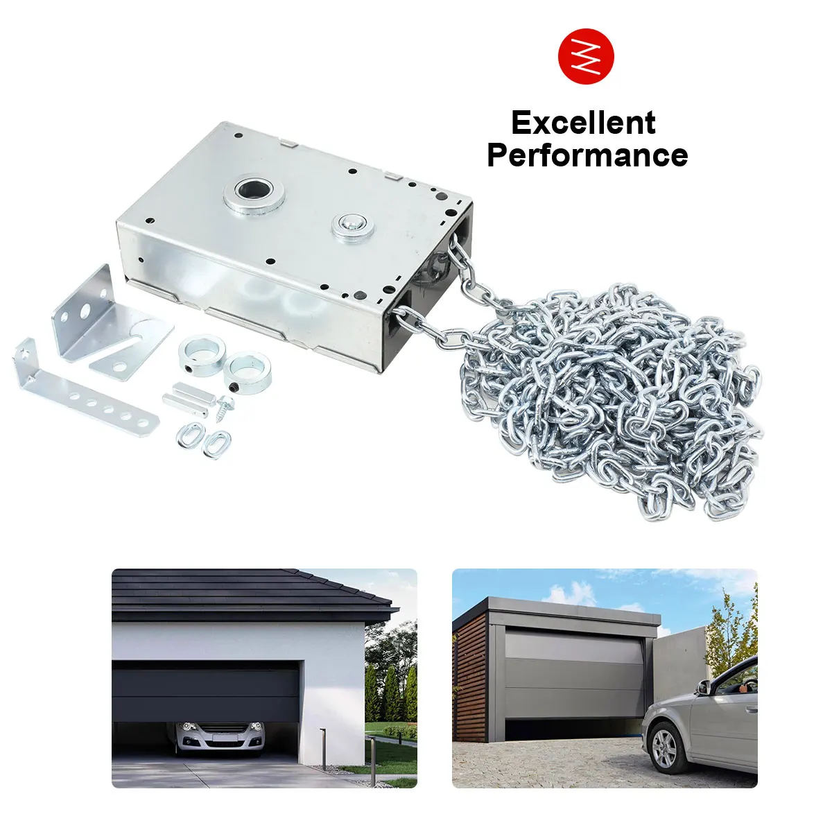 

For Roll Up Doors 4:1 Gear Ratio Garage Door Chain Hoist Opener, Chain Hoist Chain 26FT Long Garage Liftgate Accessories
