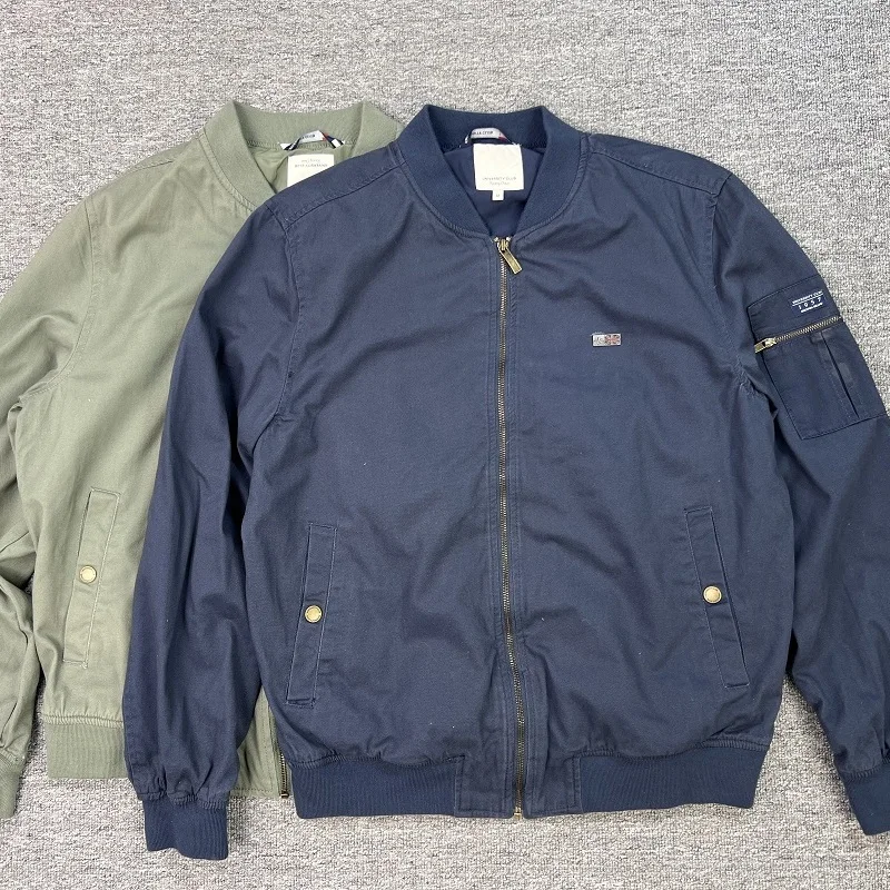 

Universi Club Men's Pure Cotton Waed Flight Jaet Stand Fit Zipper Closure Long Sve Stand Collar Jaet Outerwear