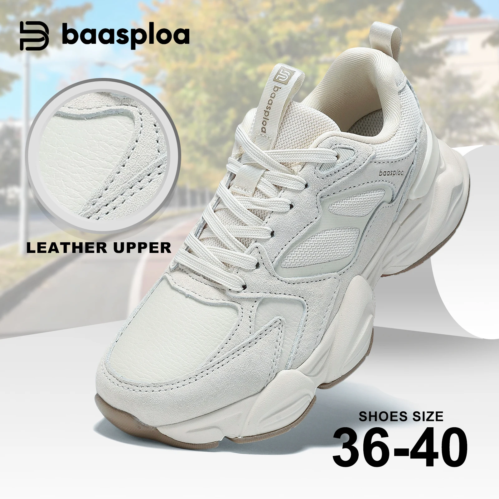 

Baasploa Women Casual Sneakers Comfort Leather Walking Shoes for Women Solid Color Fashion Sport Shoes Non-Slip Height Increase