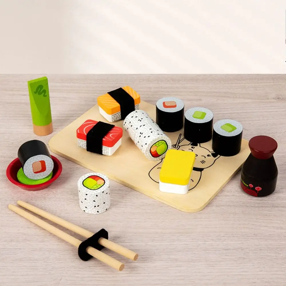 Robustes Holzsimulations-Sushi-Simulations-Lebensmittel-Set im japanischen Stil, lustiges Design, interaktives Rollenspiel-Lebensmittel-Set