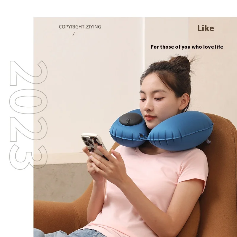 Press Inflatable Neck Pillow Travel Portable Airplane Pillow Compact Foldable U Shape Nap Neck Support Must Have Gear