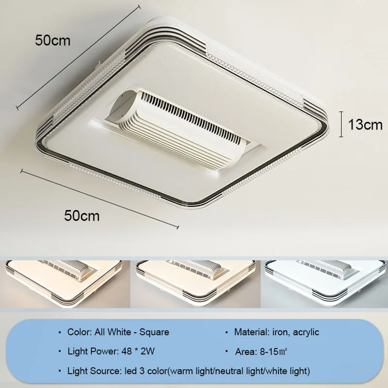 Imagem -06 - Ventilador de Teto de Cristal Blateless com Luz Luxo Candelabro Lâmpada Ventilador Elétrico Silencioso Ventilador Led Quadrado e Redondo Cores