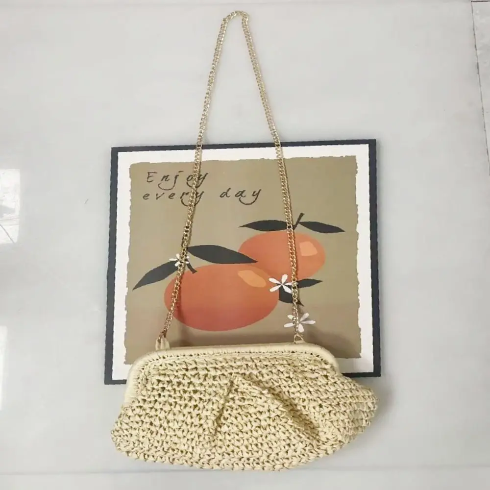 Bohemian Shell-shaped Weave Bag Chain Strap Large Capacity Chain Crossbody Bag Handbag Hollowed Out Straw Shoulder Bag Outdoor