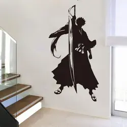 Cartoon Blea Ch Ichigo Kurosaki Hero Wall Sticker Kids Room Japan Anime Manga Sword Wall Decal Bedroom Playroom Vinyl Home Decor
