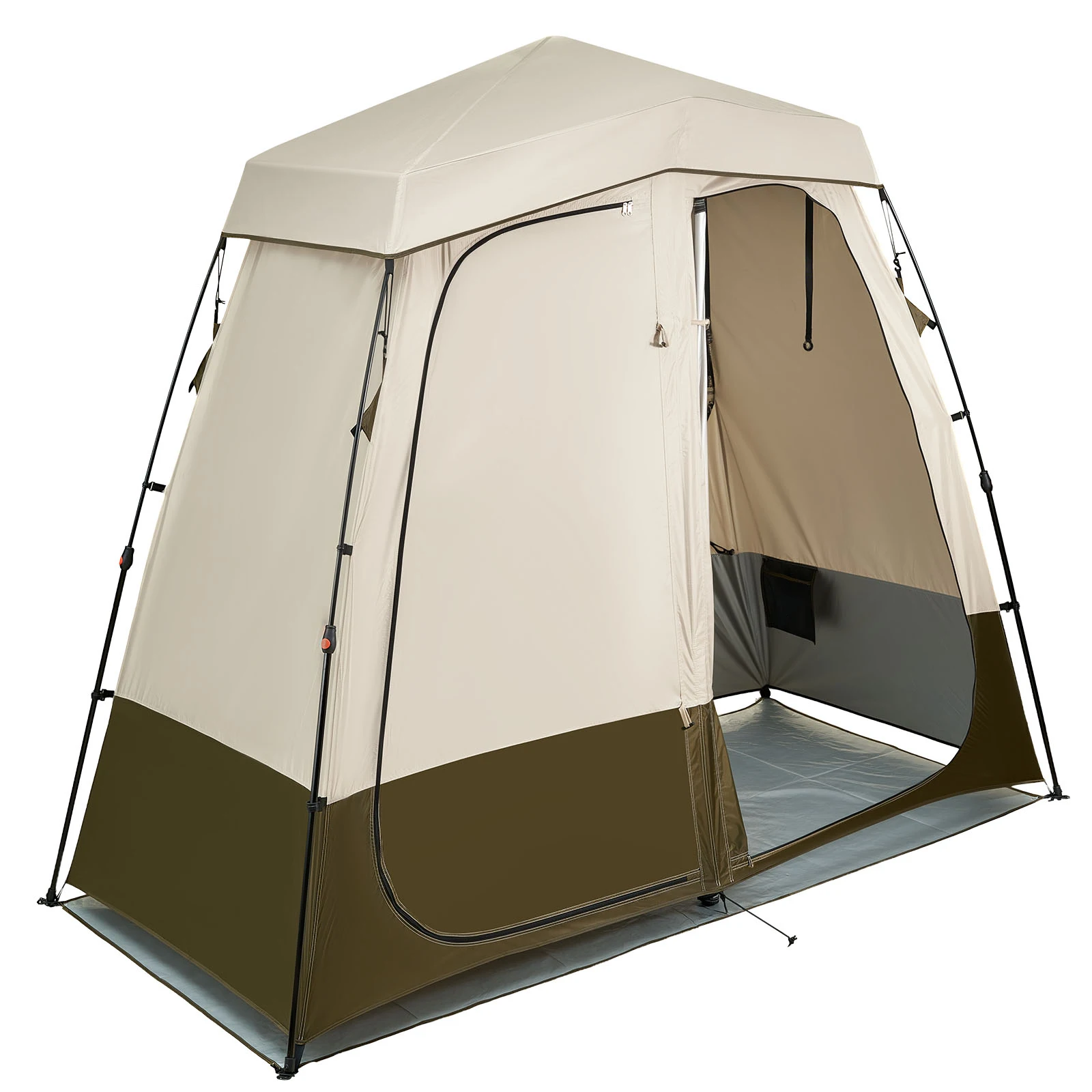 Camping Shower Tent, 2-Room Foldable Privacy Tent Changing Room with Ground Stakes, 150D Oxford Fabric with Silver Coating, Ropes, Carry Bag, and Crossbar, Beach, and Fishing, Designed for Camping