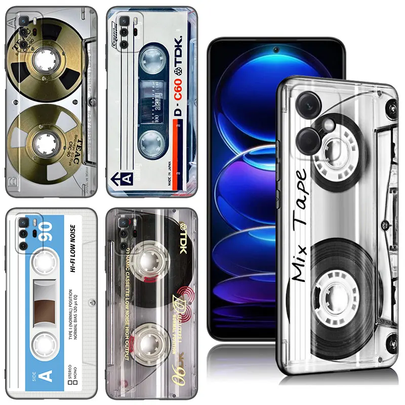 Vintage Cassette tape retro style Black Silicone Phone Case For Xiaomi Redmi Note 9 10 11 11S 11T 12 13 Pro 5G Plus 9S 10S 12S