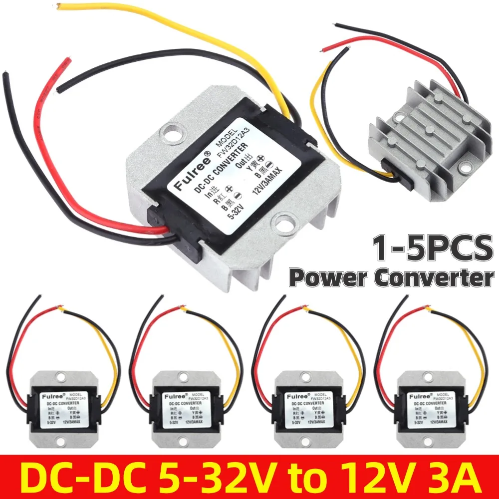 

1-5PCS Automatic Boost Buck Module DC-DC 5-32V to 12V 3A Step Down/Up Voltage Stabilizer Regulator Converter for Routers Audio