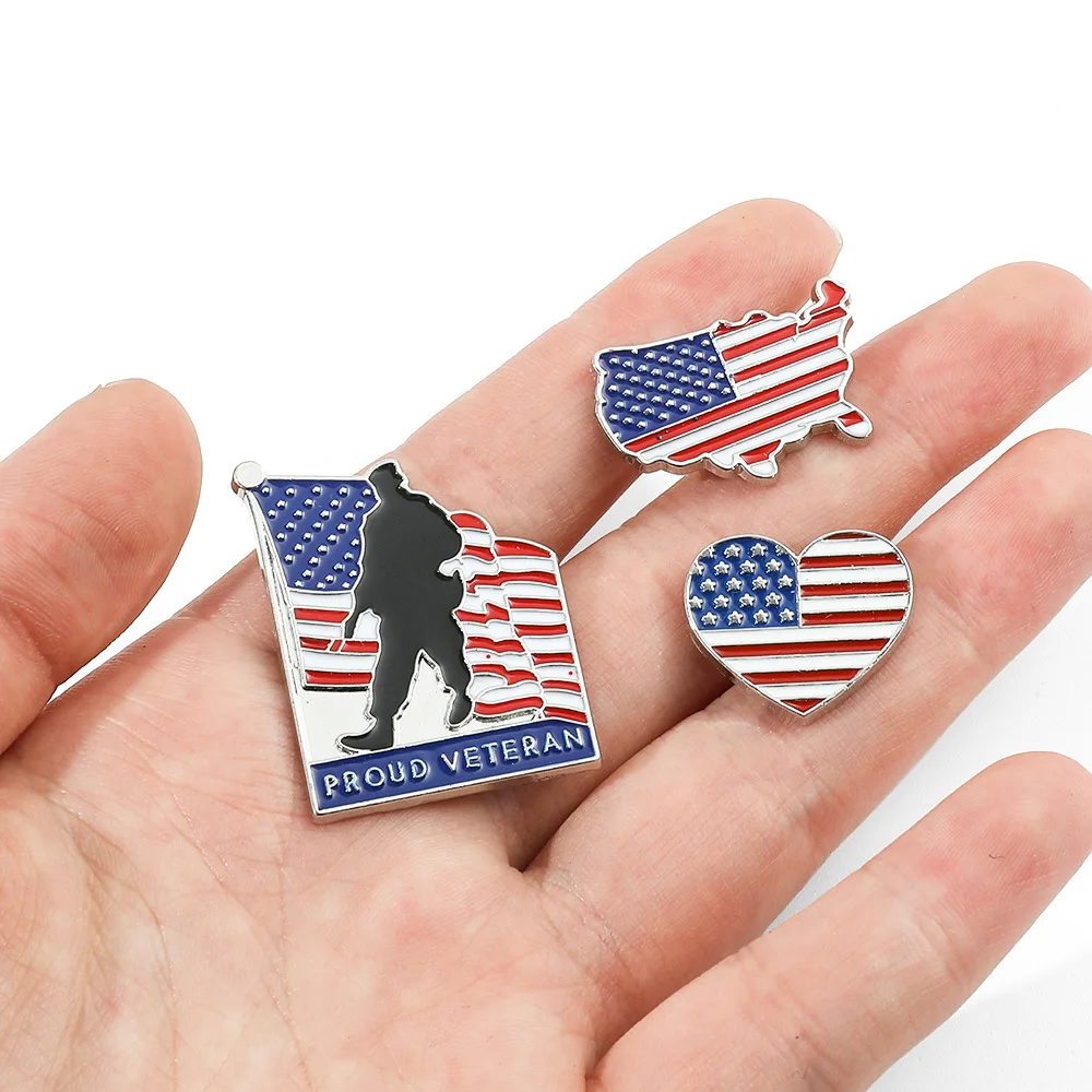 USA American Flag Enamel Pins US Soldier Veteran Statue of Liberty Souvenir Badge Brooch Lapel Pin for Bag Clothes Hat Decor