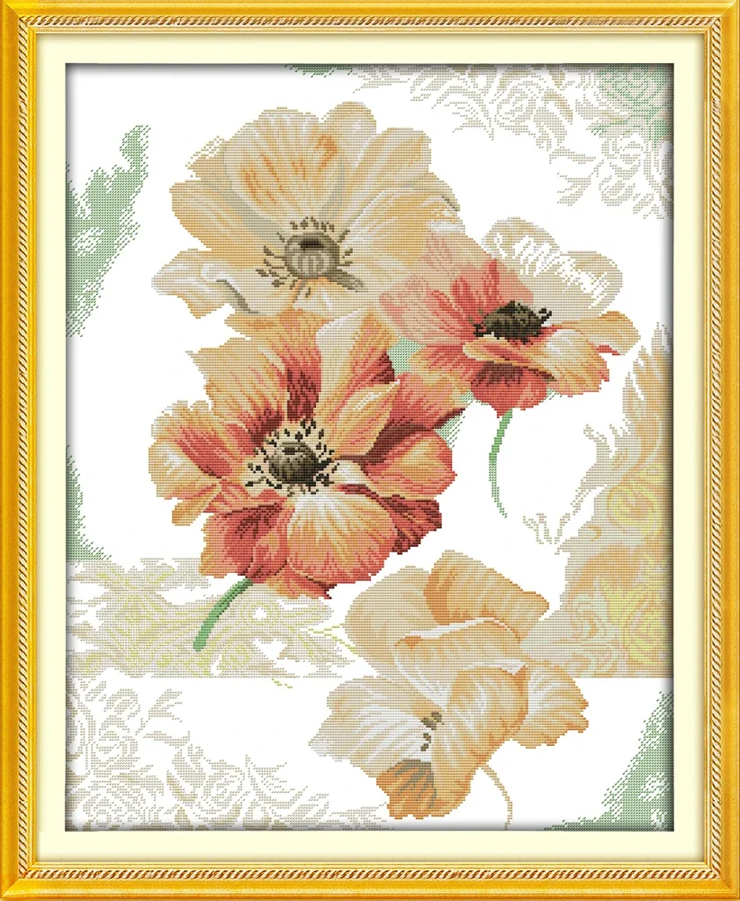 Joy Sunday New Printed Cross Stitch Kit  Easy Pattern Aida  Stamped Fabric Embroidery Set-Chinese Rose