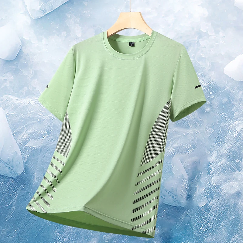 Men's Outdoor Mountaineering Hiking Ice Silk Sweat Absorbing Quick Drying T-shirt Fashion Trend Versatile Sports Leisure T-shirt