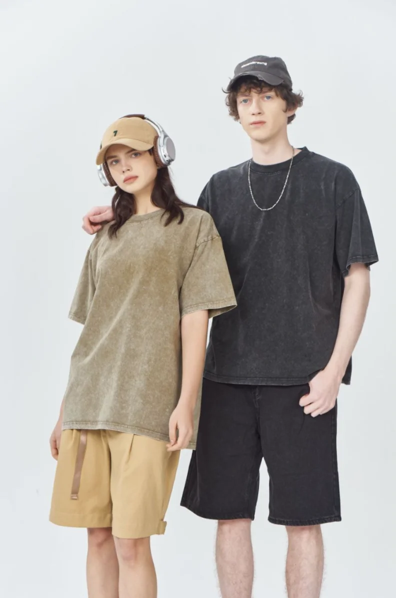 

250Gsm 100% Combed Cotton Tshirt Acid Washed T Shirt For Men Unisex Vintage Oversize T-shirt Ykk Casual Tops Tee Men's Clothing