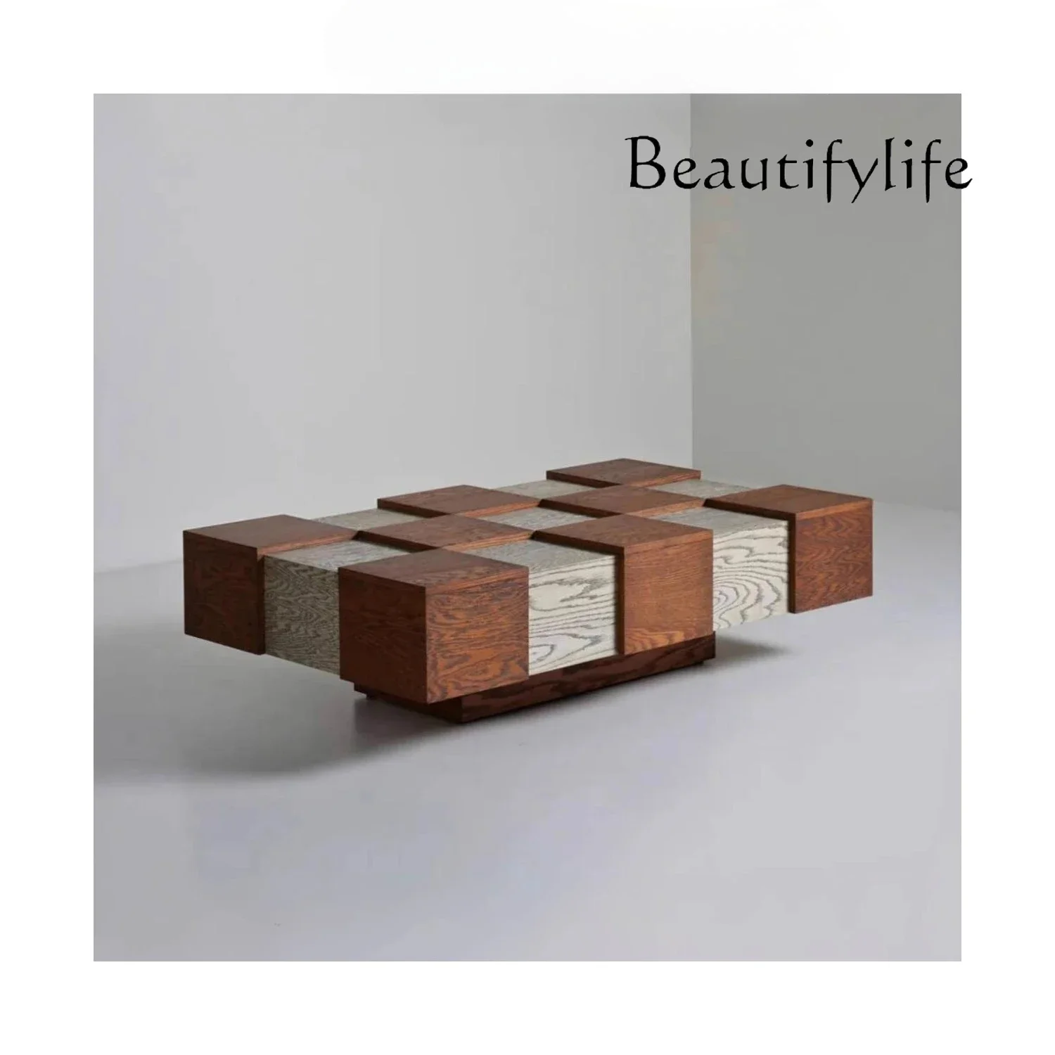 

pP Wabi Sansan designer solid wood color matching pattern coffee table living room home antique square coffee table
