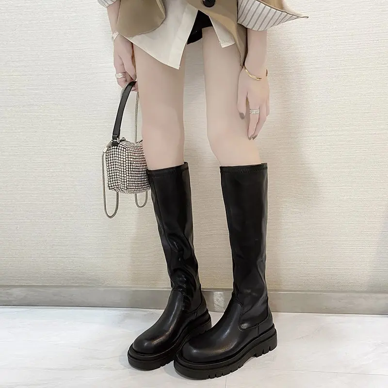 Botas Hasta El Muslo Para Mujer, Elegantes, Góticas Y Sexys, Plataforma Gruesa, Tacón Alto, Negras, Para Otoño._voghion.com