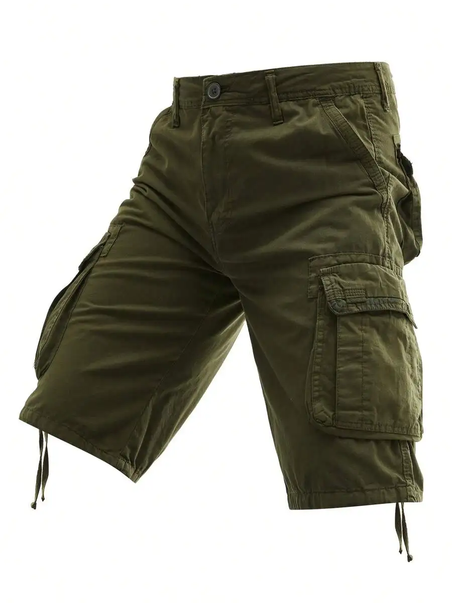 Mens 100% Cotton Cargo Shorts With Flap Pockets Casual Outdoor Hiking Camping Beach Travel