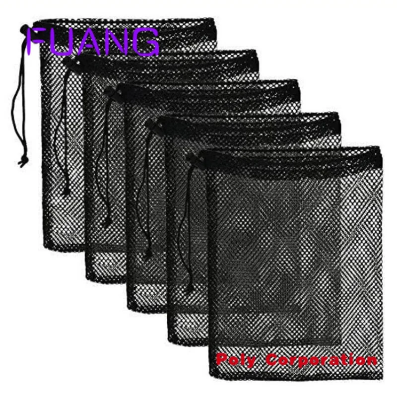 Custom  Durable Black Nylon Mesh Packing Bag/Mesh Pouch Small Drawstring Mesh Gift Bag