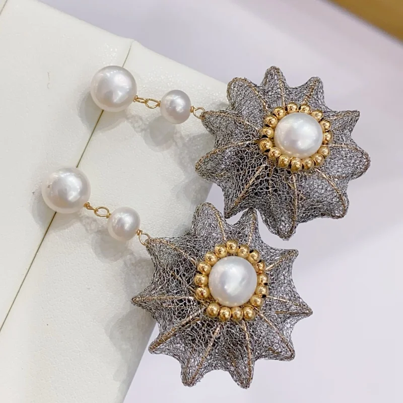 

SGARIT Original Design 14k Filled Gold Natural Freshwater Pearls Earrings With Flowers for Ladies High quality