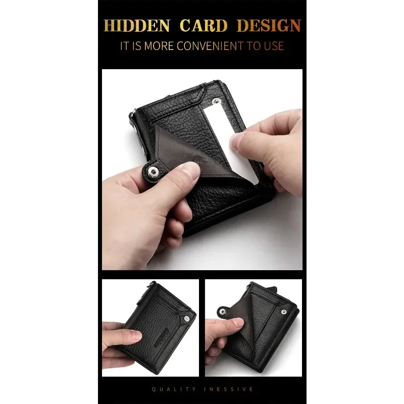 กระเป๋าสตางค์ผู้ชายแบบใหม่ ป้องกันการโจรกรรม พร้อมสายคล้องมือ สไตล์ยุโรปและอเมริกา กระเป๋าสตางค์ย้อนยุค ใส่บัตรขับรถ กระเป๋าใส่บัตร ซิปใส่เหรียญ