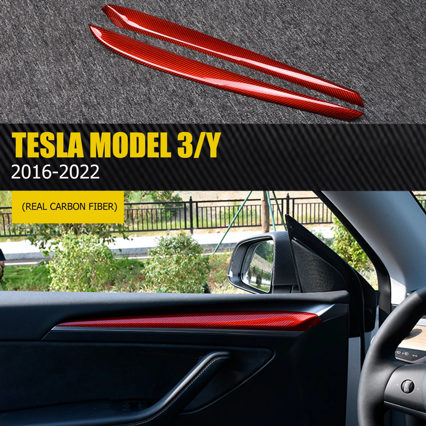 For 2016-2022 Tesla Model 3 Model Y High Quality Carbon Fiber Door Trim Interior Conversion Accessories
