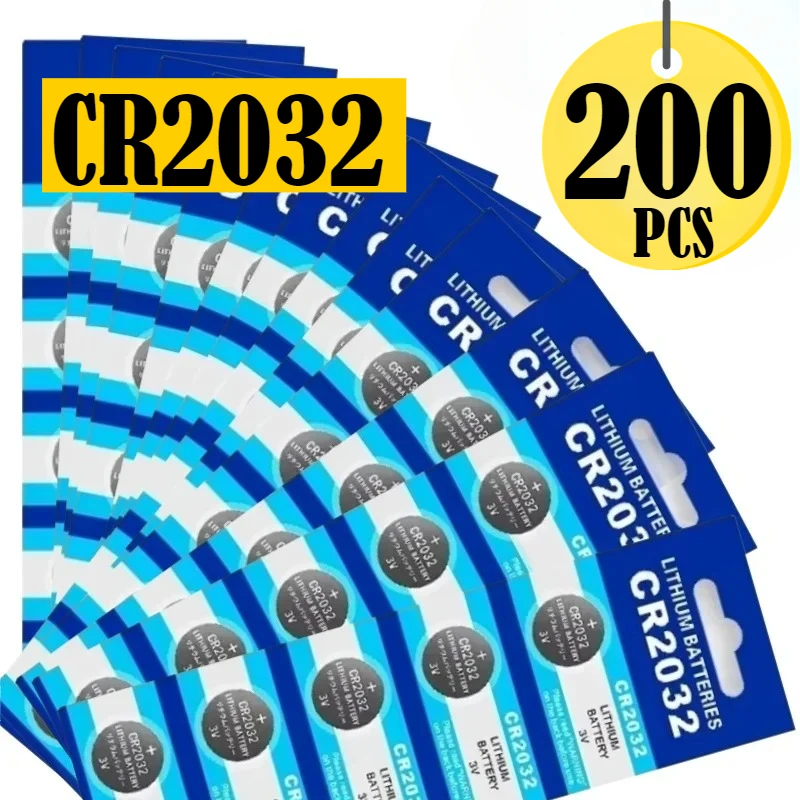 200Pcs CR2032 3V Button Cell 2032 BR2032 DL2032 SB-T15 Cr 2032 EA2032C ECR 2032 3V Lithium Battery Coin Batteries 150mAh