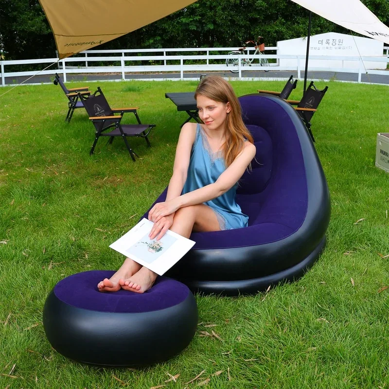 Lazy Couch Sofas Inflatable Chair Foldable Recliner Outdoor Sofa Bed Footstool Portable Folding Air Bed Lunch Lounge Chair Set view 6
