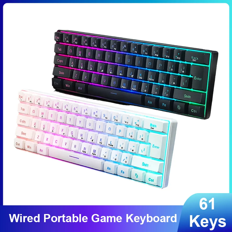 

Computer keyboard RGB light 61 keys portable gaming keyboard business office e-sports mechanical feel keypad