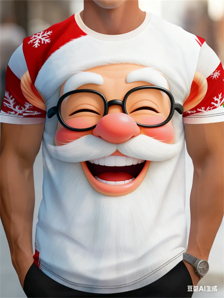 صيف جديد ثلاثية الأبعاد مطبوعة مضحك سانتا كلوز تي شيرت رجالي موضة عطلة قصيرة الأكمام المحملة عادية طاقم الرقبة فضفاض ملابس الشارع الشهير #2