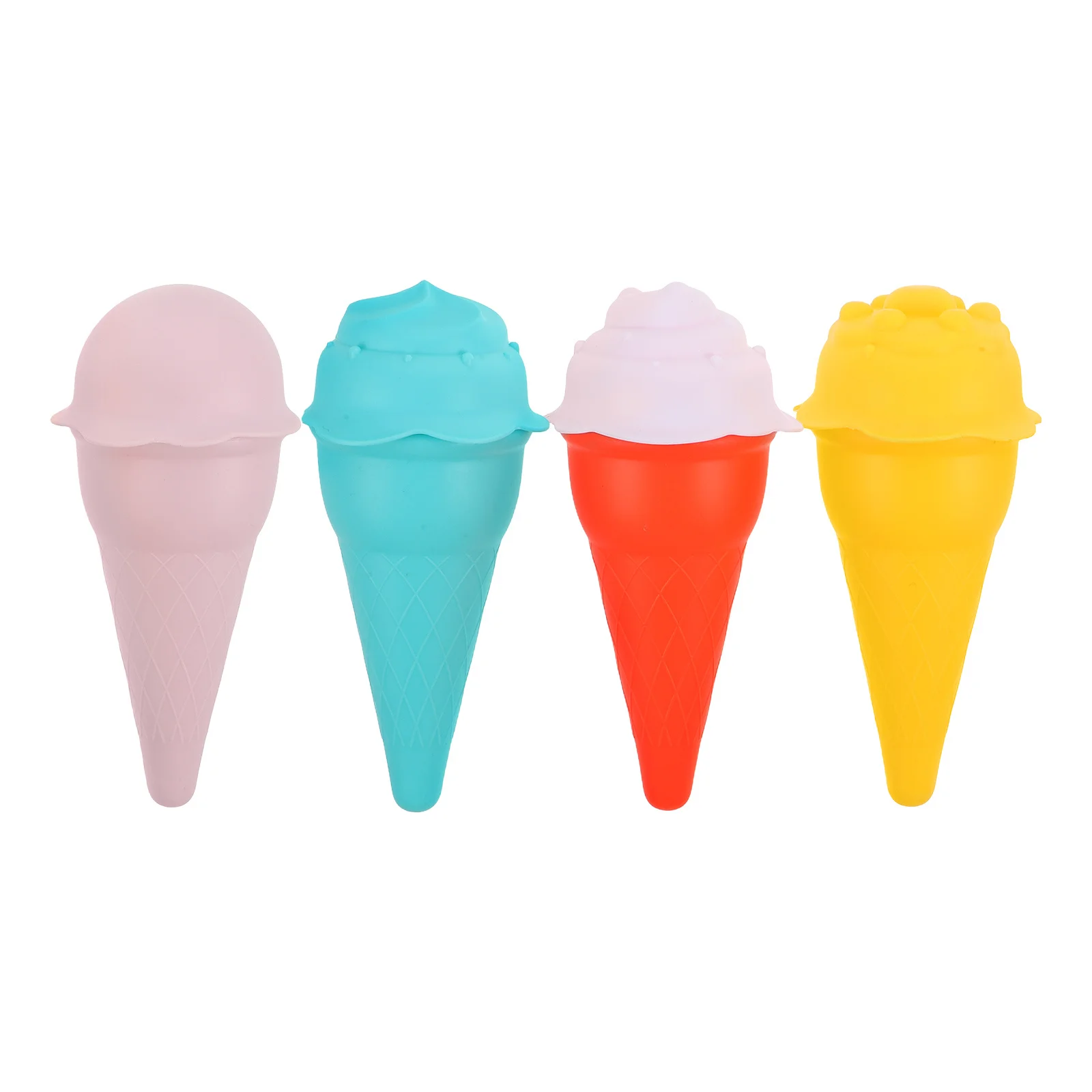 4 szt. Plastikowe foremki do lodów w kształcie rożków, zestaw do zabawy na plaży dla dzieci, różne kolory, kreatywne wzory, rozwija umiejętności, uniwersalne.