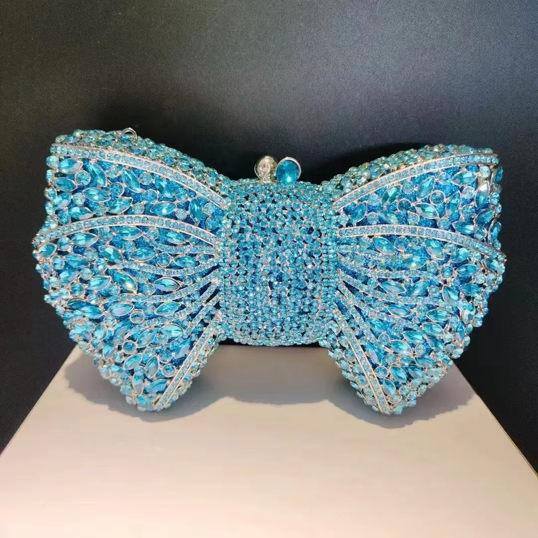 

Blue/Red/Green Crystal Purse Bow Evening Clutches Bags WHTUOHENG Rhinestone Wedding Purses Luxury Diamond Party Prom Handbags