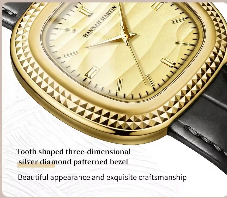 HANNAH MARTIN 1611 New Tooth-Ring WatchStylish Men's WatchWater-Resistant Retro Oval Quartz Watch Business Watch