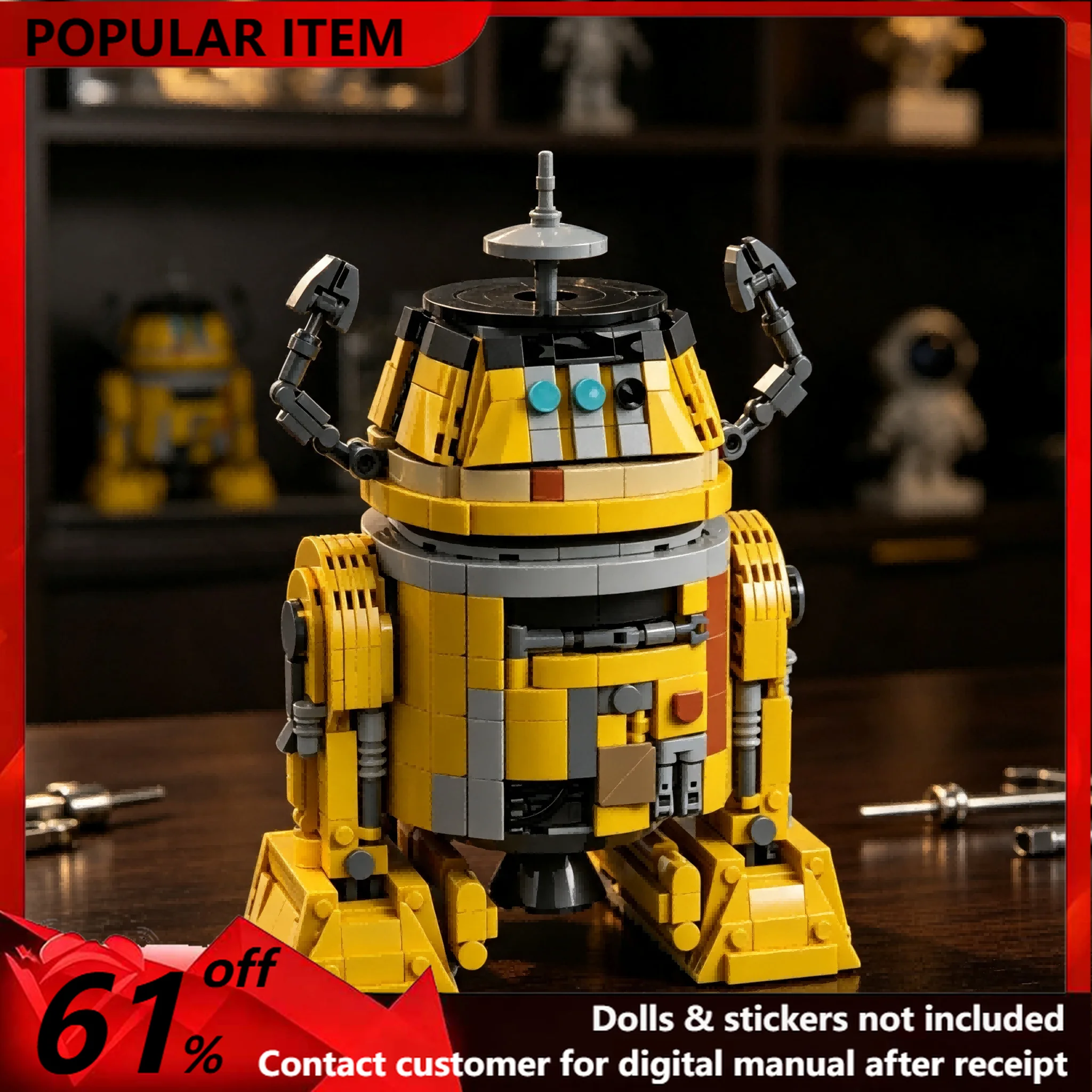 1048PCS MOC Star Battle Sci‑fi Yellow Service Robot Model Building Blocks DIY Assembly Adult Collection Desktop Ornament Gifts