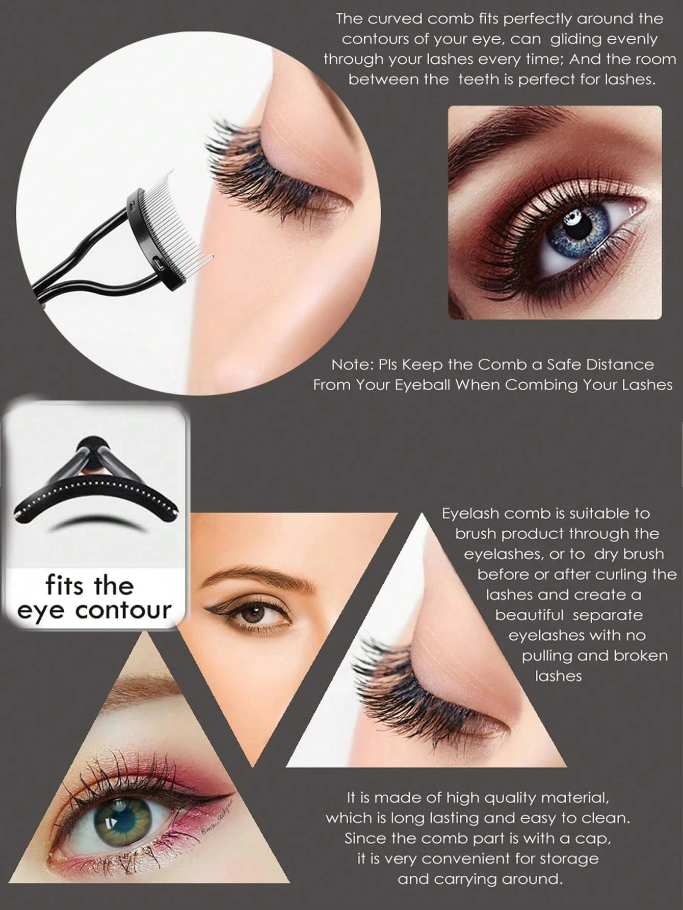 1/2Pcs Eyelash Styling Eyelash Comb Separator Ergonomic Curved Comb Belt Dust Cover Eyelash Separator Has Clear Roots