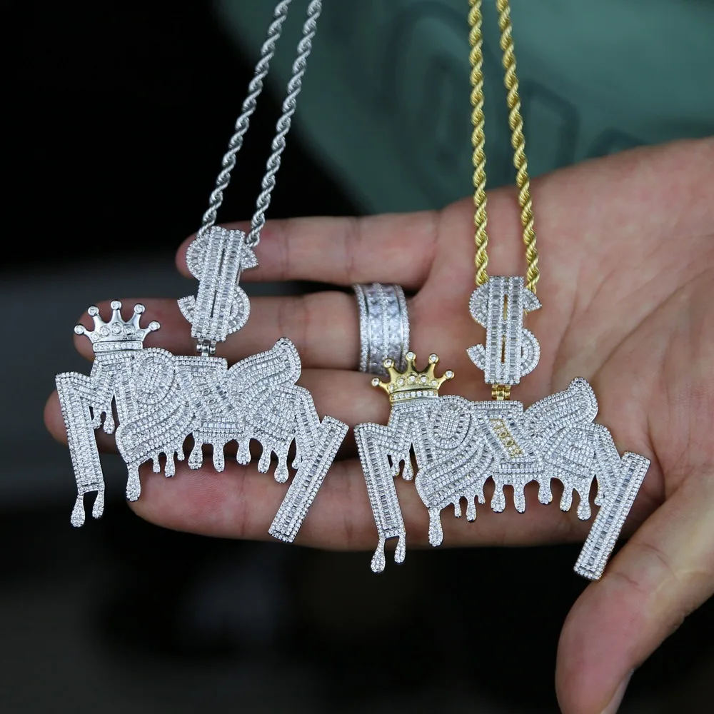

New Letter Money Inlaid Zircon Pendant Necklace, Hip Hop Fashion, Unisex, Party & Anniversary Wear