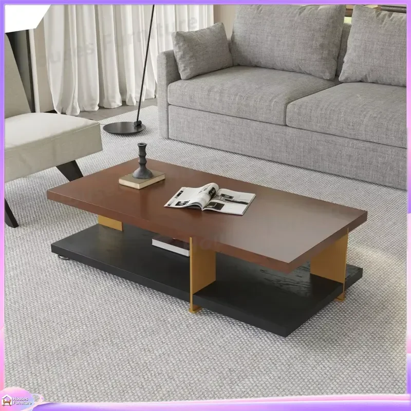 270 Walnut Coffee Table Modern Industrial Design Rectangular Top Oval Center Living Room Furniture Wood Tea Table US Stock