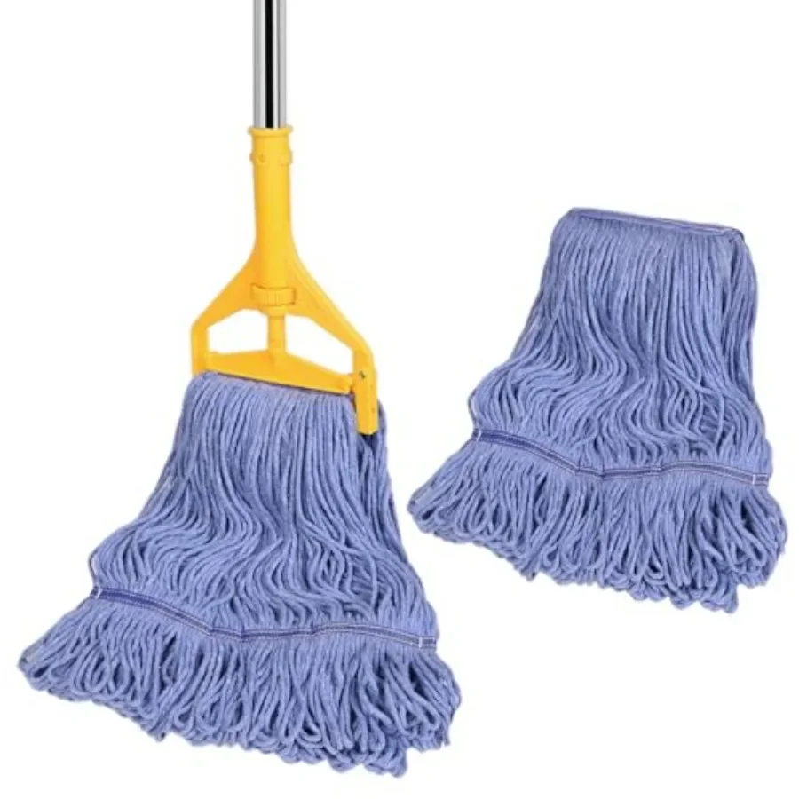 

Commercial Mop with Extra Head Replacement, 63Inch Handle Heavy Duty Industrial Mop Looped-End String Wet Mops for Floor Cleani