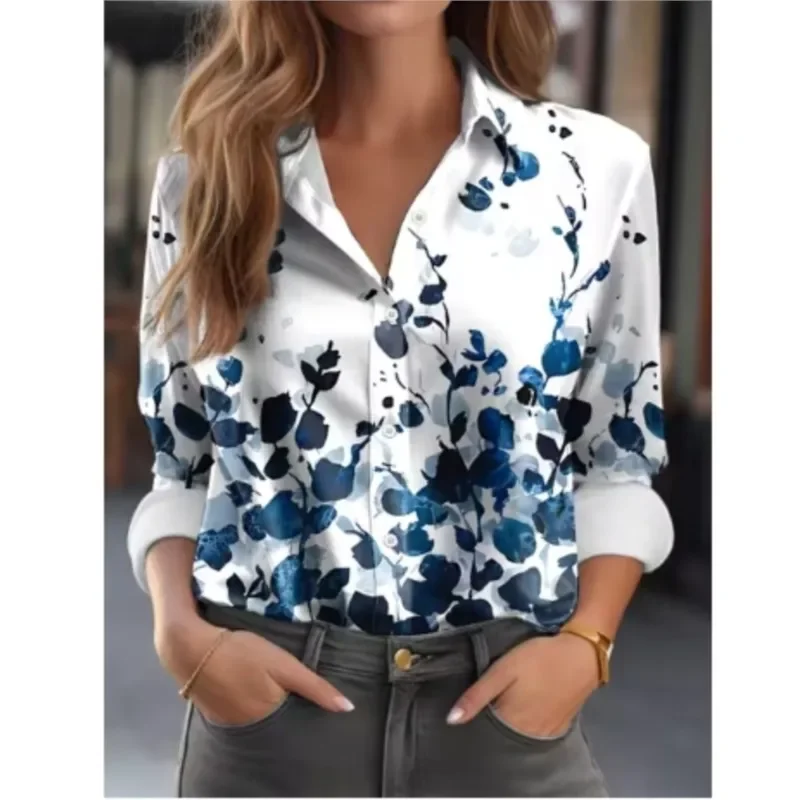 Fashion Women's Shirt 2024 New Autumn Personalized Casual Long Sleeve Single Breasted Blouse Tops Womens Temperament Print Shirt