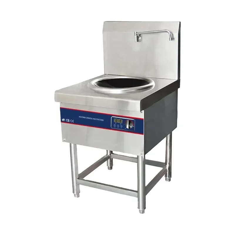 Commercial Electric Induction Wok Stove 380V 8KW with Faucet Independent Kitchen Equipment for Restaurant