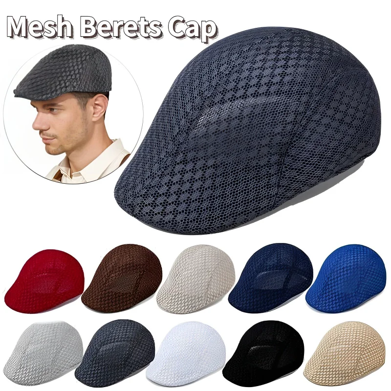 Summer Casual Beret Hat Unisex Mesh Flat Caps  Style Adjustablr Fashion Breathable Summer Hat for Women Men Caps